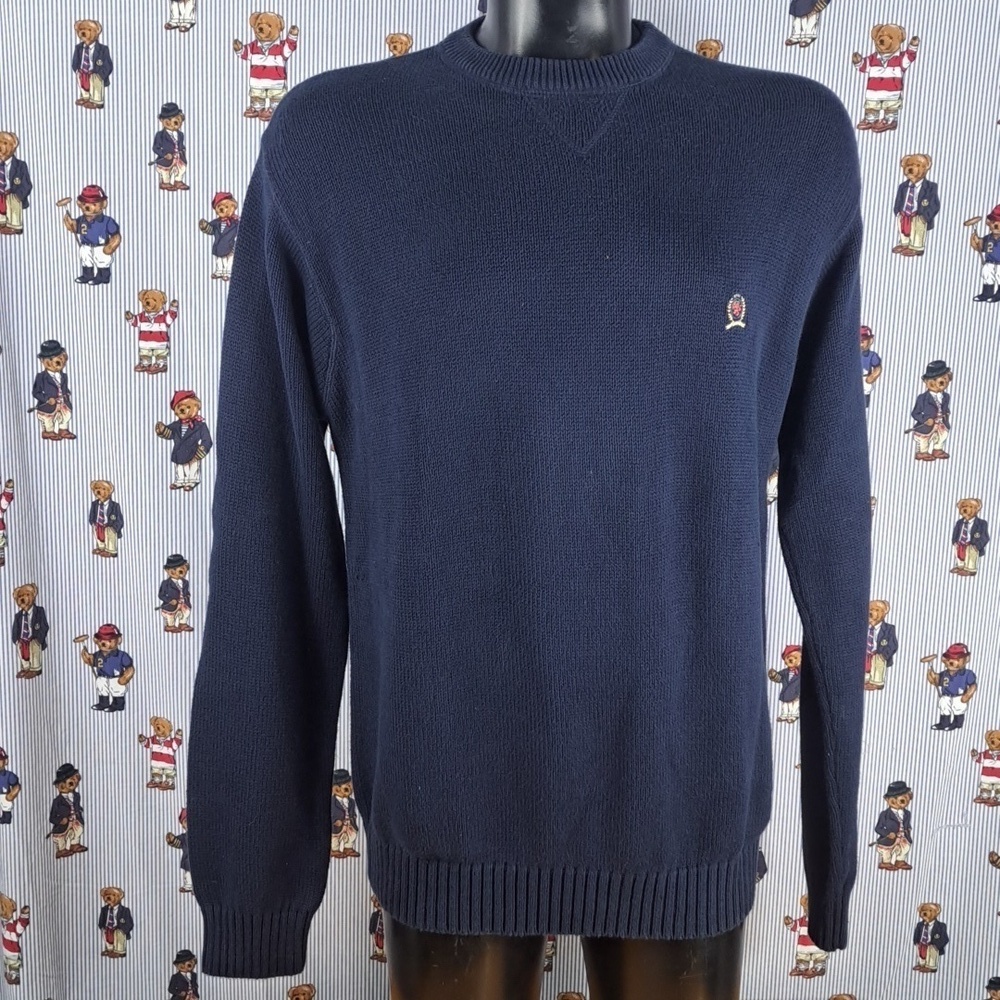 Vintage Tommy Hilfiger Navy Blue tight knit casual preppy pullover sweater